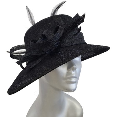 's Dress Lace Covered Sinamay Church Wedding Kentucky Derby Black Hat   eb-97038887